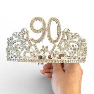 90th Birthday Sparkling Silver Tiara metal with Crystal Details